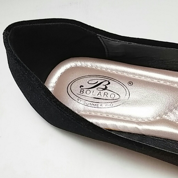 🆕 Faux Black Velvet Pointy Toe Flat Jeweled Bow🆕 - Picture 8 of 8